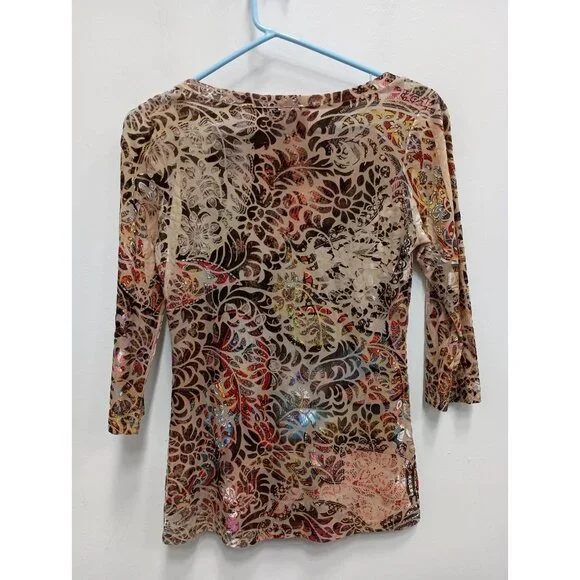VTG Y2K Carrie Allen Top Womens Small Floral Burnout Velvet Embellished Grunge - Picture 8 of 11